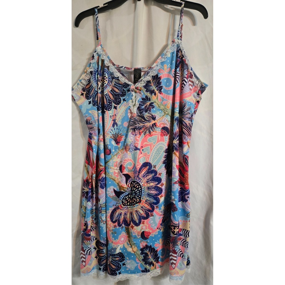 Women's Jenize Sleeveless nightgown Vibrant blue and purple paisley pattern 3XL